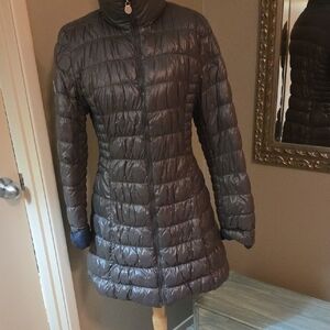 Laundry By Shelli Segal Charcoal And Navy Reversible Puffer Coat